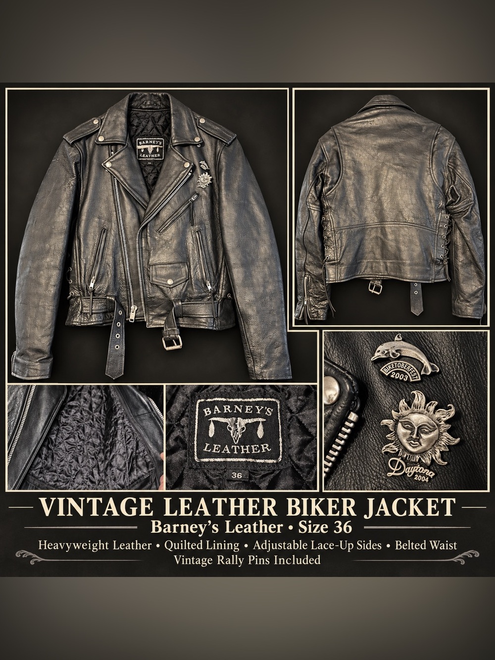 VINTAGE BARNEY’S LEATHER BIKER JACKET